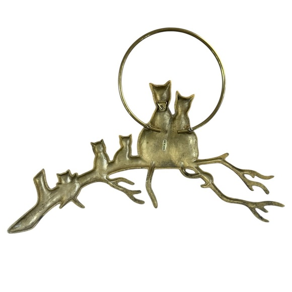 Vintage Cat Family on Branch with Moon - Brass Wall Hanging - 1970's Decor - Picture 3 of 5